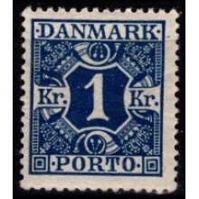 PORTOMÆRKE. 1 kr. mørkblå. Danmark. Ustemplet.
