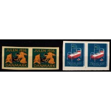 Danmark. Julemærker 1936 & 1937. Utakket par. 1937 med specielt/fejltryk. Postfriske.