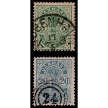 1882. Danmark. Våbentype. Små hjørnetal. Begge mærker. 