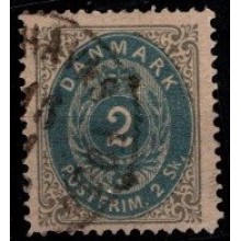 1870. Danmark. Tofarvet skillingsudgave. 2 sk. grå/blå. Stemplet.