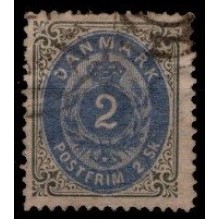 1870. Danmark. Tofarvet skillingsudgave. 2 sk. grå/blå. Stemplet.