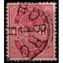1884. Danmark. 10 øre anilinrosa. Store hjørnetal.