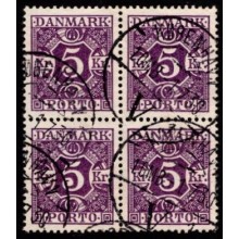 Portomærke. 5 kr. i fire blok.