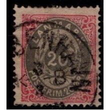 Tofarvet øreudgave. 20 øre rød/grå.