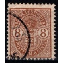 Dansk Vestindien - Våbentype - Enkeltmærke - 8 cent brun