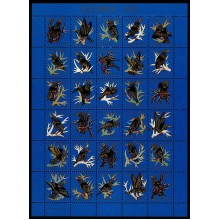 1992. Færøerne. Julemærkeark. Ufoldet. "Fugle, 30 forskellige".