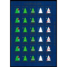 1990. Færøerne. Julemærkeark. Ufoldet. "Lille Marian drømte, hun så et juletræ".