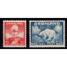 Grønland - Christian X og isbjørn - Nye værdier - Postfriske.