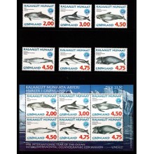 Grønlandske hvaler. Komplet sæt & Miniark. Postfrisk.