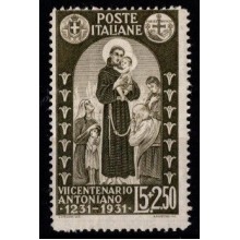 1931 Italien - AFA 314 - St. Antonius mindeudgave - 5+2,50 mørkoliven - Ustemplet.
