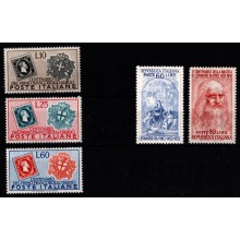 1951 & 1952 Italien - AFA 765-67 & AFA 796-97 - 100-året for Sardinien & 500-året for Leonardo da Vinci -2 komplette sæt - Postfrisk.