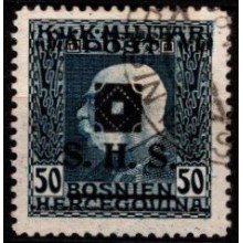 Mærke fra Bosnien med sort overtryk. Stemplet.