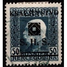 Mærke fra Bosnien med sort overtryk. Stemplet.