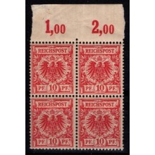 Tysk Rige - Reichpost - AFA 48, 10 pf. rosa i 4-blok.