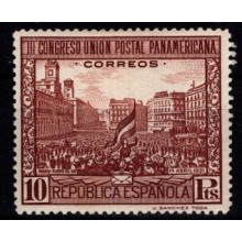 Spanien - Pan-amerikansk postkongres - Enkeltmærke 10 ptas. rødbrun - Ustemplet