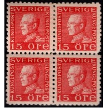 Kong Gustaf V. 4-blok. Ustemplet og postsfrisk.