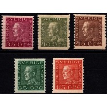 Kong Gustaf V. Lot med 5 forskellige mærker. Ustemplet.