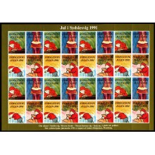 1991. Sydslesvig. Julemærker, foldet helark. Julenisse og julegrød.