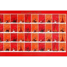 1999. Sydslesvig. Julemærker. Foldet helark. Julemand med kane, juletræ, juleand og rensdyr.