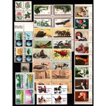 USA. Lot med Nordamerikanske 4-blokke og enkeltmærker. Postfrisk.